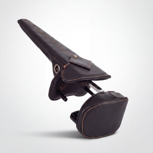 Antivol de volant VolantPro en cuir noir surpiqué orange, vue trois quarts