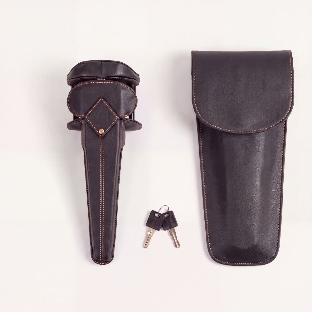 Contenu du pack VolantPro : antivol de volant, deux clés de sécurité et housse en cuir