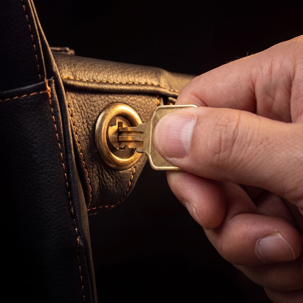 Insertion de la clé de sécurité dans le verrou cuivre anti-perçage