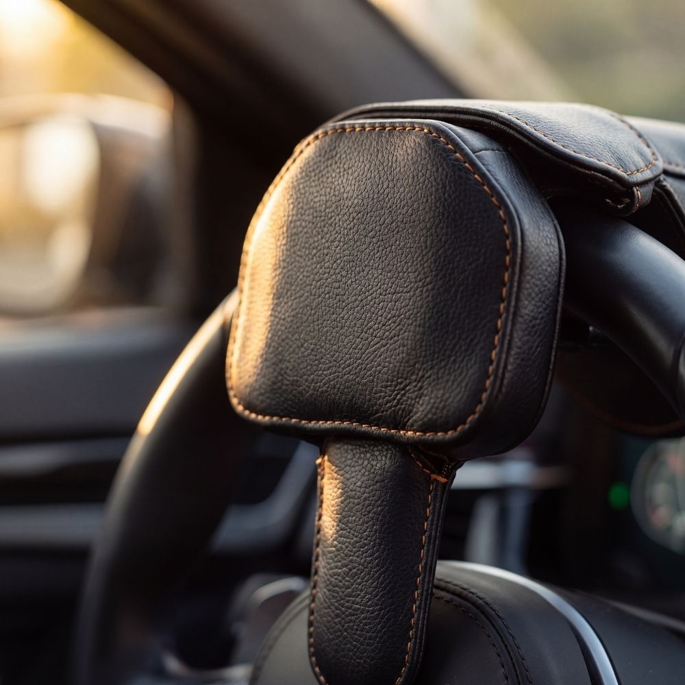 Antivol VolantPro installé sur un volant, vue rapprochée de jour