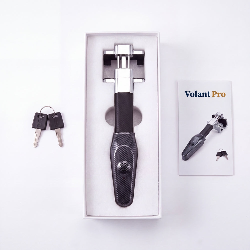 Contenu du coffret Volant Pro : antivol de volant, 2 clés et notice